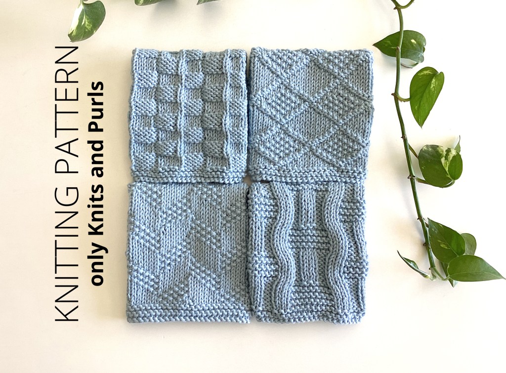 Dishcloth Set 7 with only knits and purs for beginners - Oh La Lana!